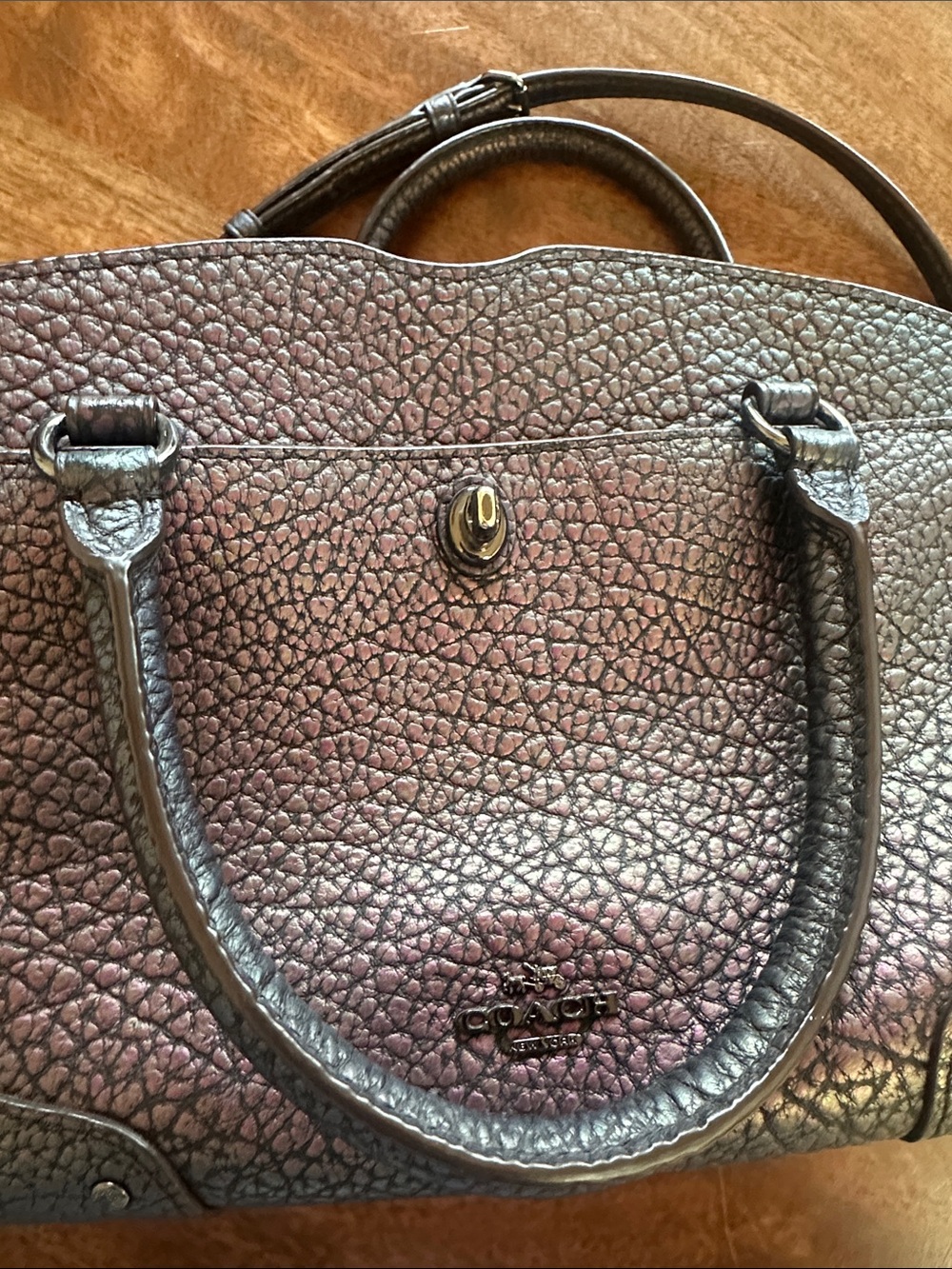 Coach metallic Plum Pebbled Leather Satchel Handbag - Picture 2 of 3